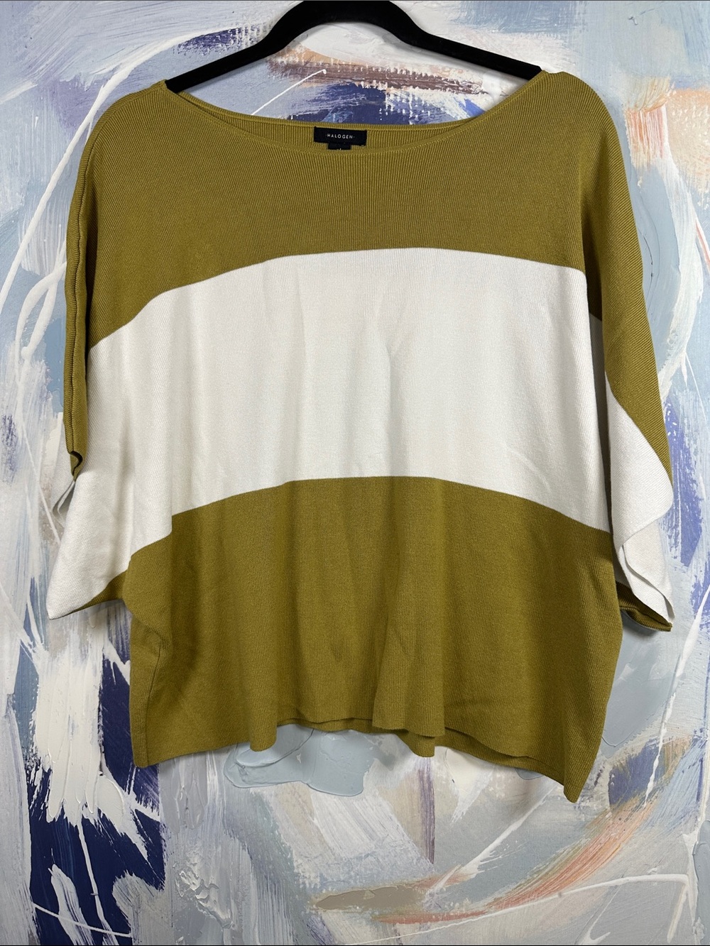 Halogen chartreuse/olive chartreuse Colorblock Oversized Knit Sweater XL Dolman
